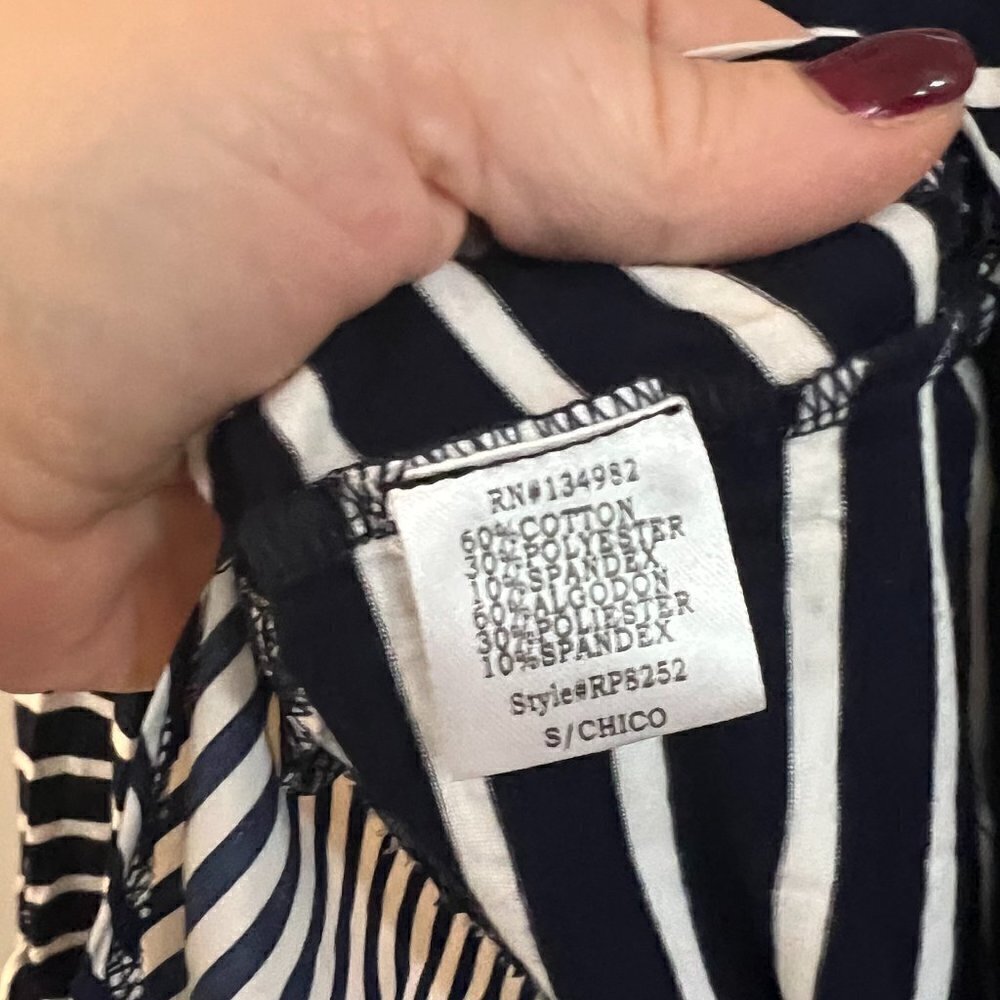 Roly Poly Stripe Top Ruffle Hem Cotton Blend Size Small Button Front - Picture 4 of 4